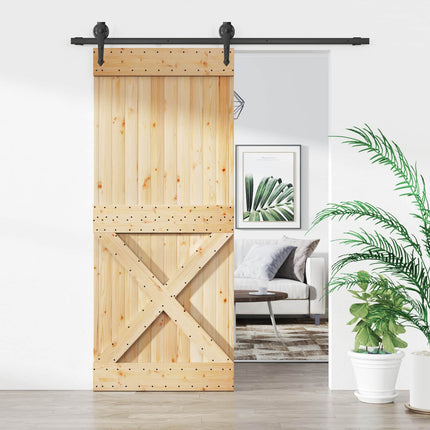 Skydedør Naturfarvet og sort 85 x 210 cm Massivt Fyrretræ