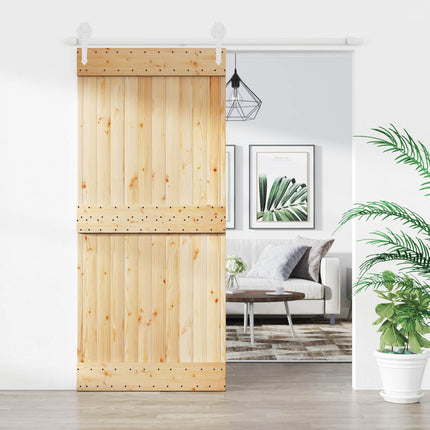 Skydedør Natur og hvid 90 x 210 cm Massivt Fyrretræ