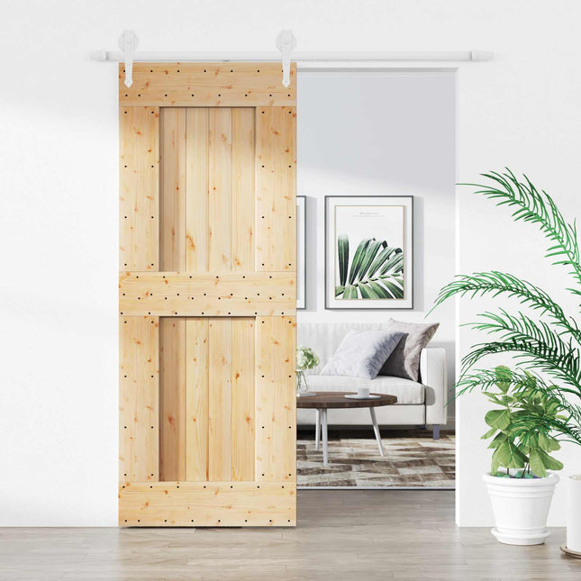 Skydedør Natur og hvid 80 x 210 cm Massivt Fyrretræ