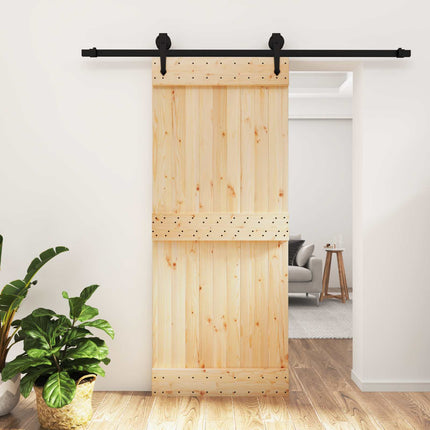 Skydedør Naturfarvet og sort 85 x 210 cm Massivt Fyrretræ