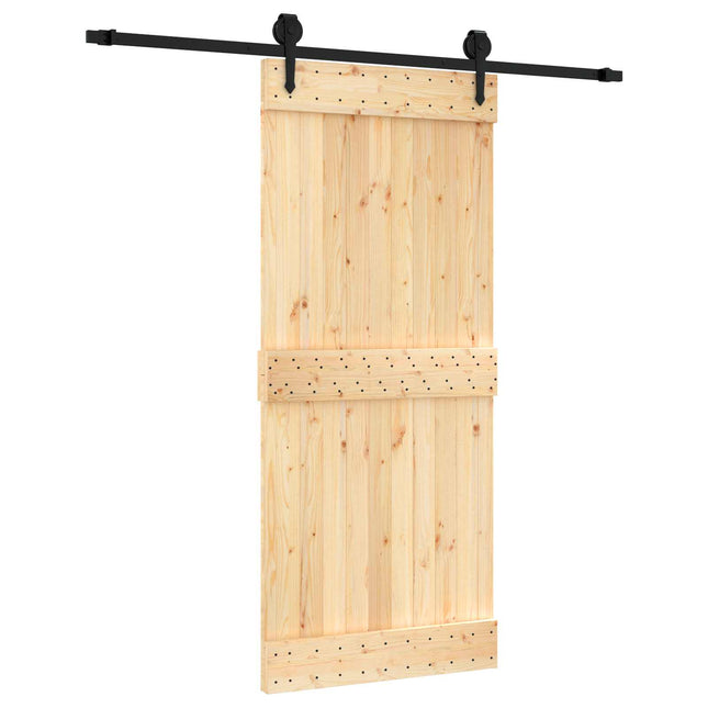 Skydedør Naturfarvet og sort 90 x 210 cm Massivt Fyrretræ