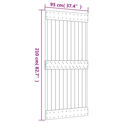 Skydedør Naturfarvet og sort 95 x 210 cm Massivt Fyrretræ
