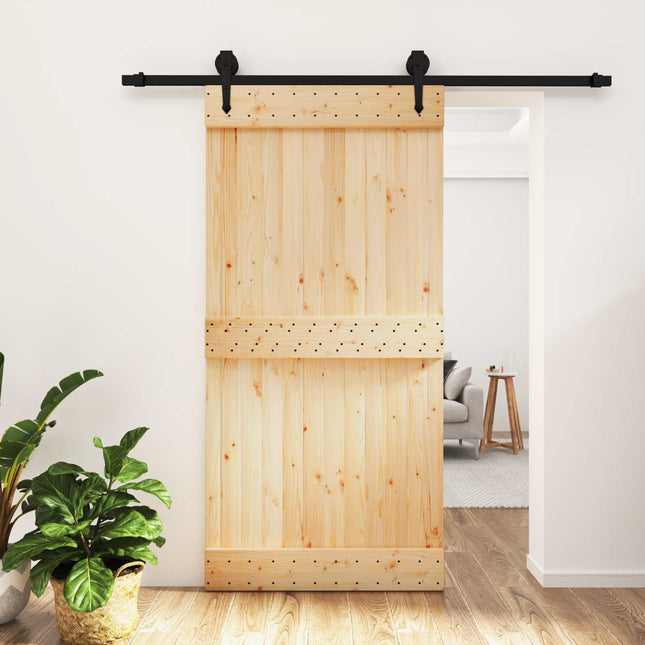 Skydedør Naturfarvet og sort 100 x 210 cm Massivt Fyrretræ