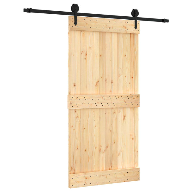 Skydedør Naturfarvet og sort 100 x 210 cm Massivt Fyrretræ
