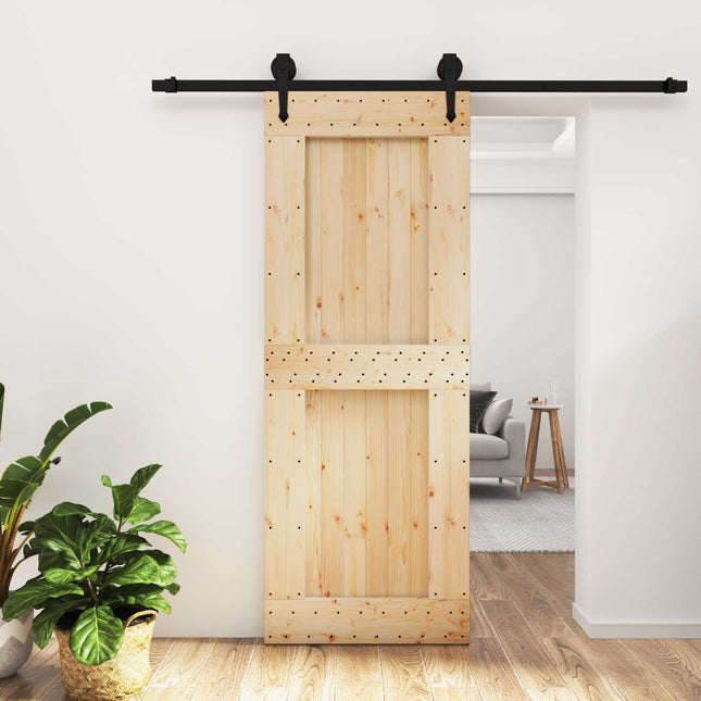 Skydedør Naturfarvet og sort 80 x 210 cm Massivt Fyrretræ