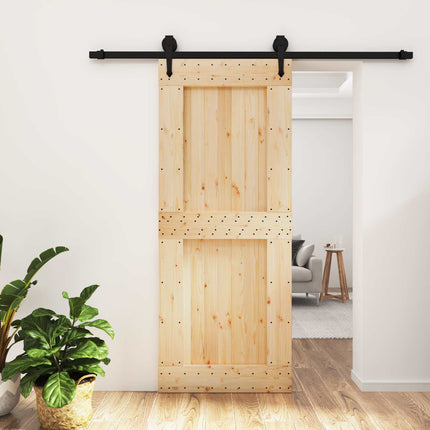 Skydedør Naturfarvet og sort 85 x 210 cm Massivt Fyrretræ