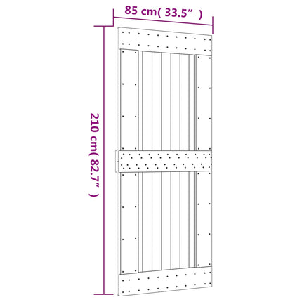 Skydedør Naturfarvet og sort 85 x 210 cm Massivt Fyrretræ