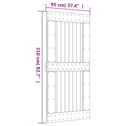 Skydedør Naturfarvet og sort 95 x 210 cm Massivt Fyrretræ