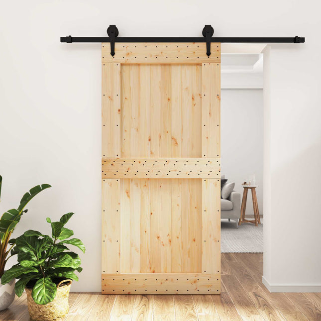 Skydedør Naturfarvet og sort 100 x 210 cm Massivt Fyrretræ