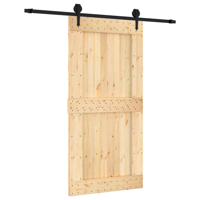 Skydedør Naturfarvet og sort 100 x 210 cm Massivt Fyrretræ