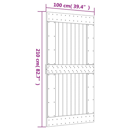 Skydedør Naturfarvet og sort 100 x 210 cm Massivt Fyrretræ