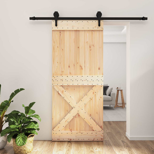 Skydedør Naturfarvet og sort 90 x 210 cm Massivt Fyrretræ