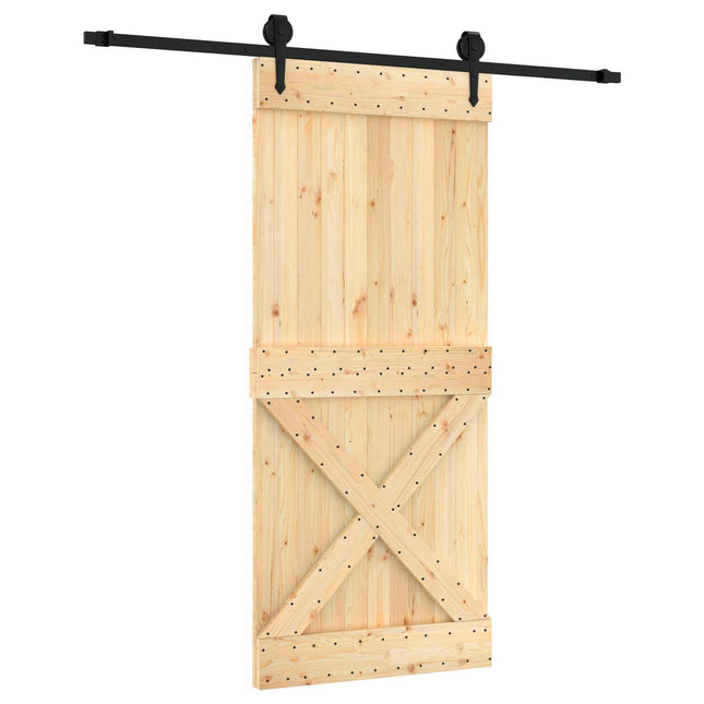 Skydedør Naturfarvet og sort 90 x 210 cm Massivt Fyrretræ