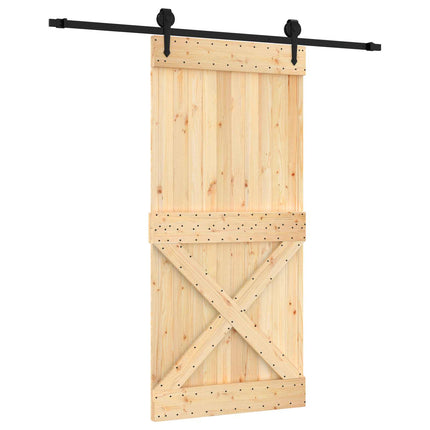 Skydedør Naturfarvet og sort 95 x 210 cm Massivt Fyrretræ