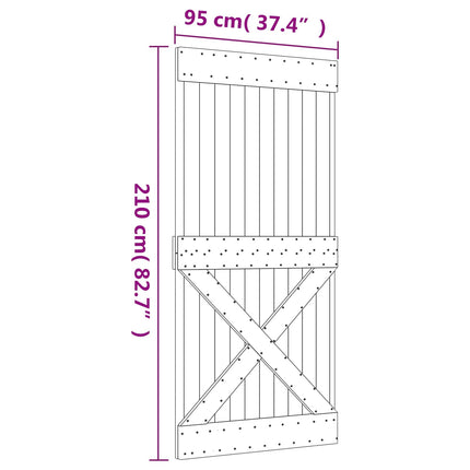 Skydedør Naturfarvet og sort 95 x 210 cm Massivt Fyrretræ