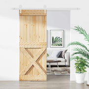 Skydedør Natur og hvid 90 x 210 cm Massivt fyrretræ