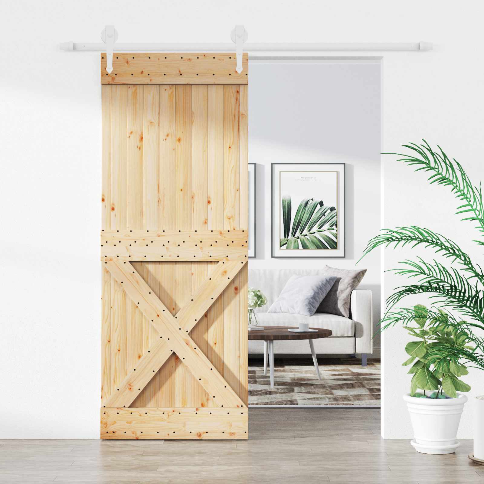 Skydedør Natur og hvid 80 x 210 cm Massivt Fyrretræ