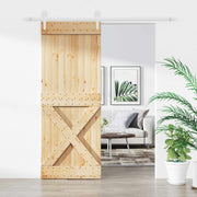 Skydedør Natur og hvid 80 x 210 cm Massivt Fyrretræ