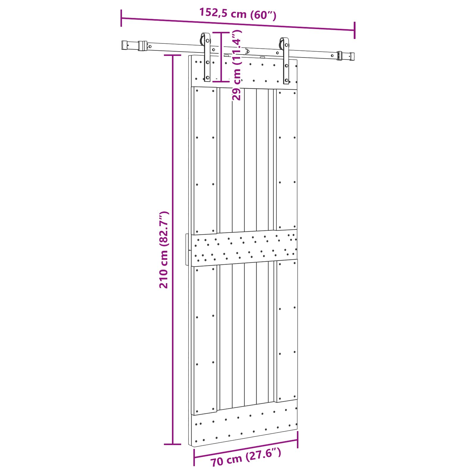Skydedør NARVIK Naturfarvet og sort 70 x 210 cm (152,5 cm)