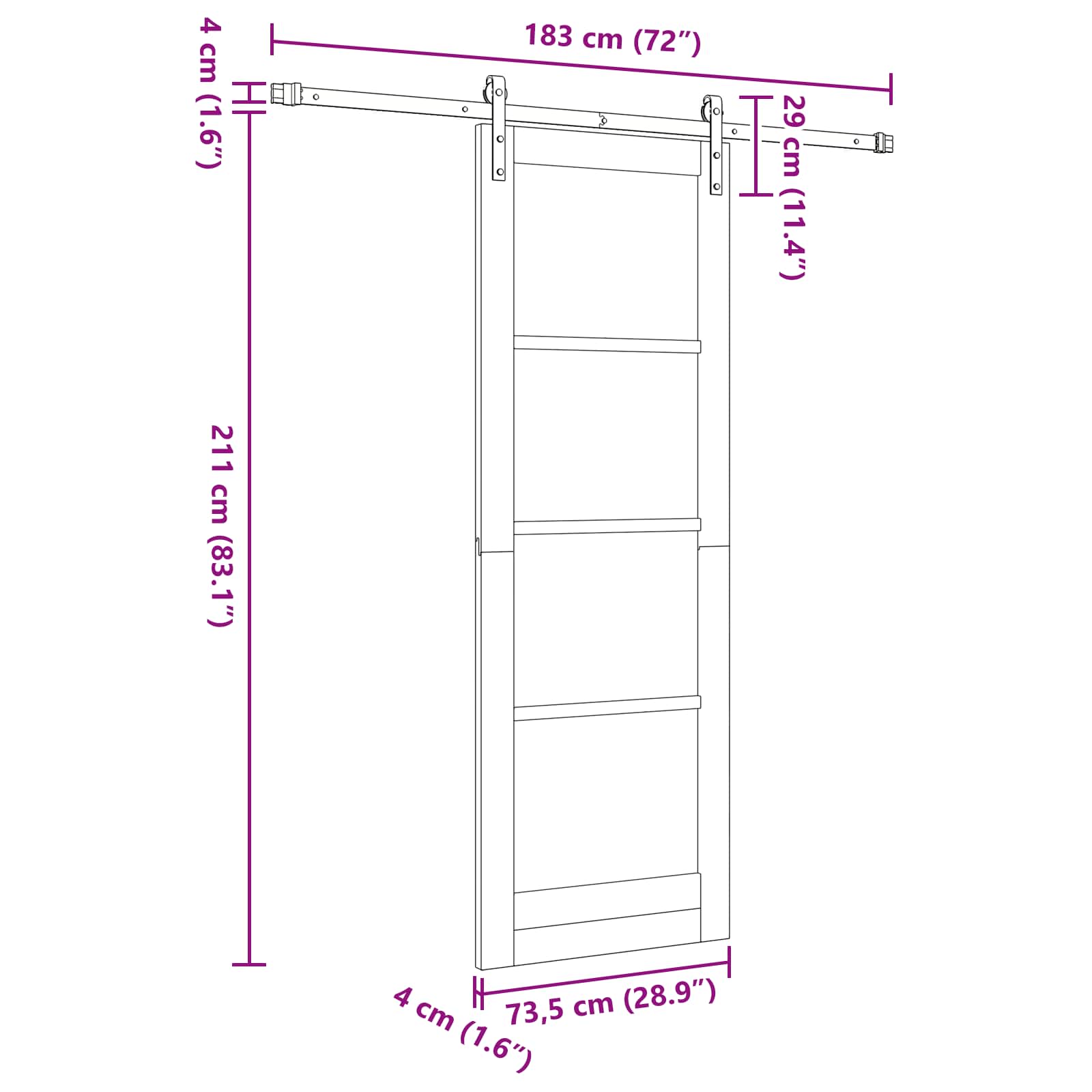 Skydedør Naturfarvet og sort 73,5 x 211 cm Massivt fyrretræ