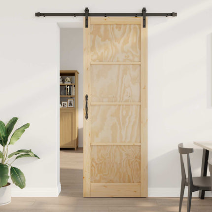 Skydedør Naturfarvet og sort 83 x 232 cm Massivt fyrretræ