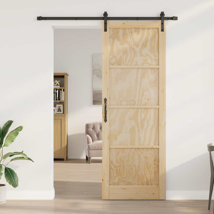 Skydedør Naturfarvet og sort 83 x 232 cm Massivt fyrretræ