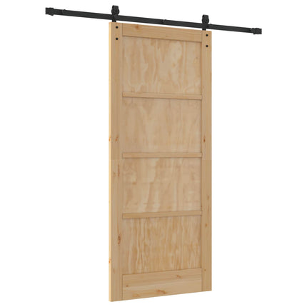 Skydedør Naturfarvet og sort 86 x 198,5 cm Massivt fyrretræ