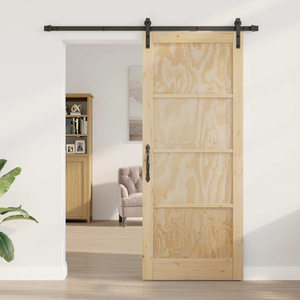 Skydedør 86 x 211 cm Massivt fyrretræ Naturfarvet og sort