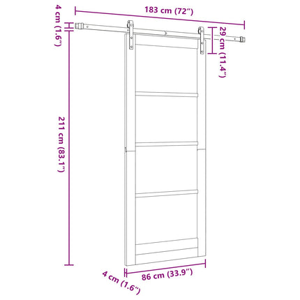 Skydedør 86 x 211 cm Massivt fyrretræ Naturfarvet og sort