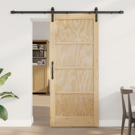 Skydedør Naturfarvet og sort 86 x 198,5 cm Massivt fyrretræ