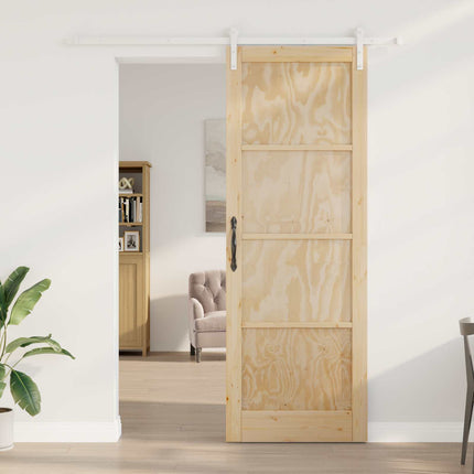 Skydedør Natur og hvid 83 x 232 cm Massivt fyrretræ