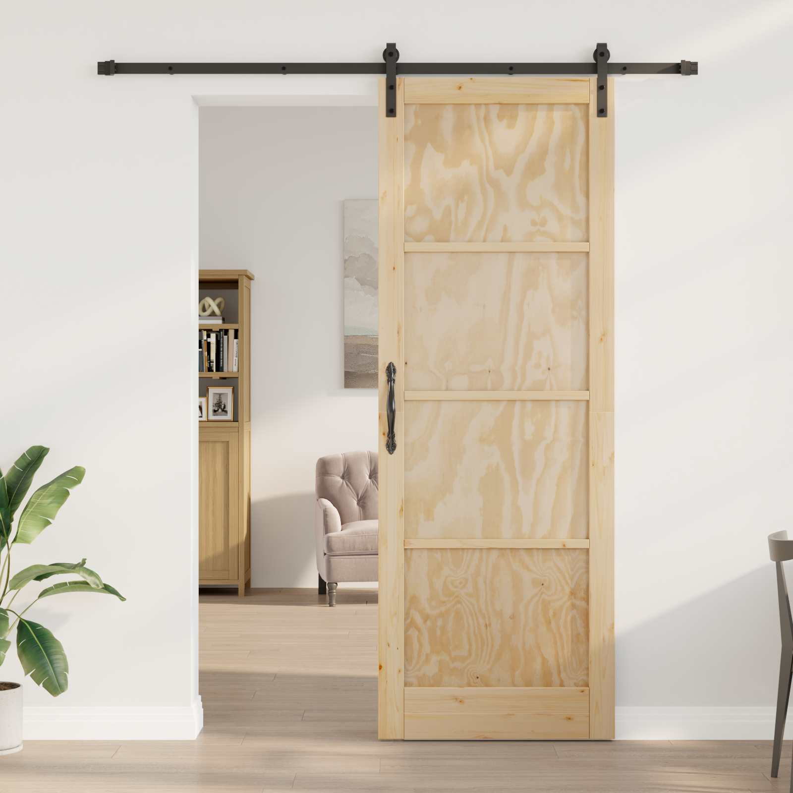 Skydedør Naturfarvet 83 x 232 cm Massivt fyrretræ