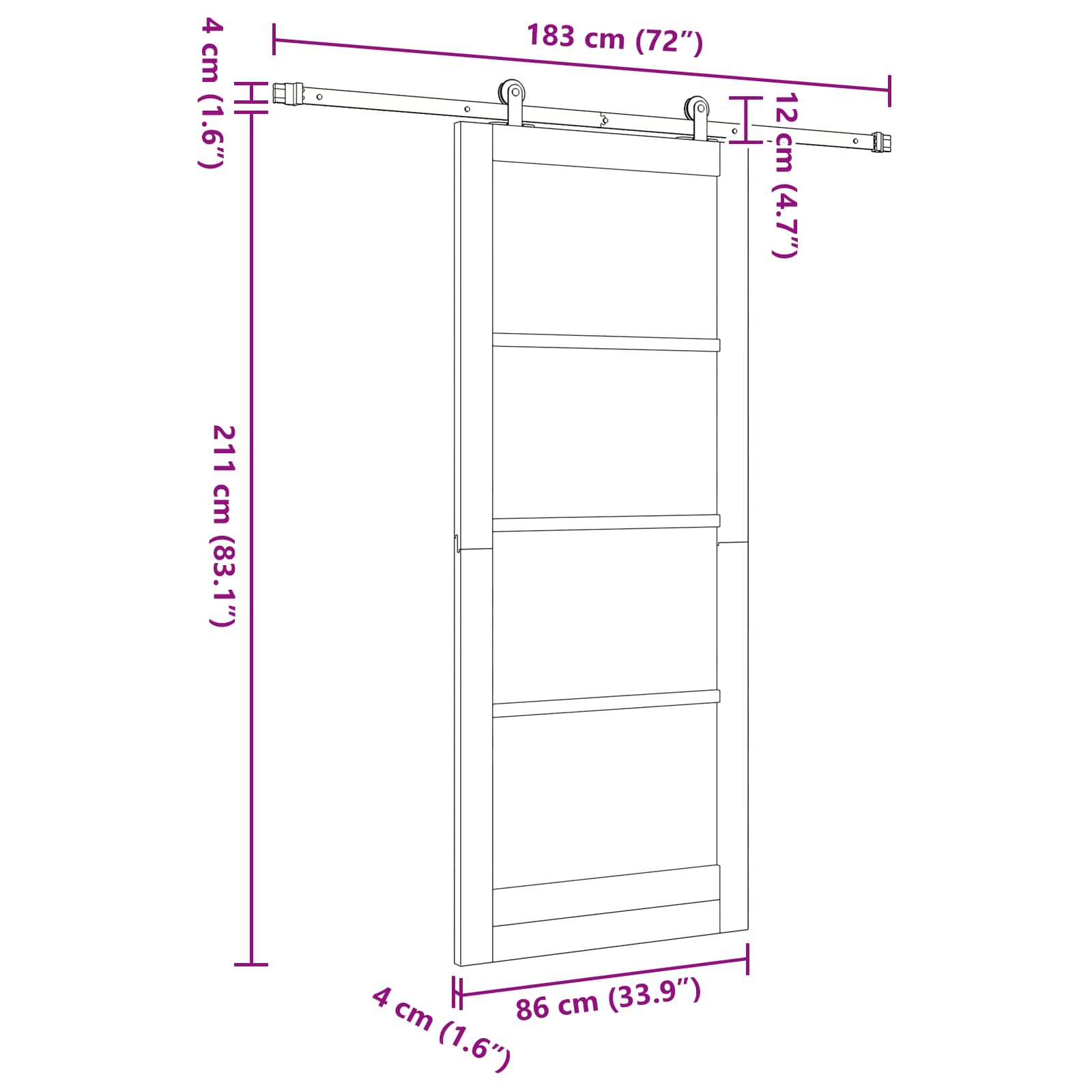 Skydedør Naturfarvet og sort 86 x 211 cm Massivt fyrretræ