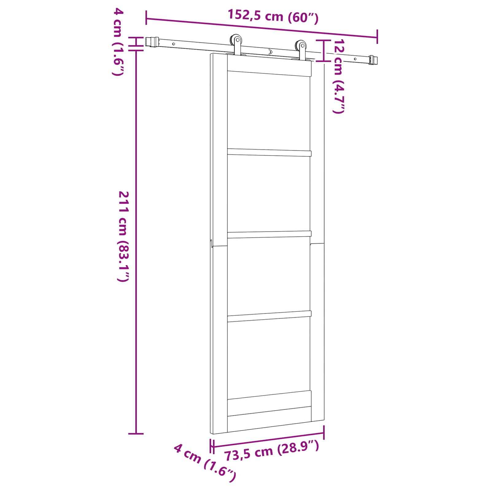 Skydedør ORKDAL Naturfarvet 73,5 x 211 cm Massivt fyrretræ