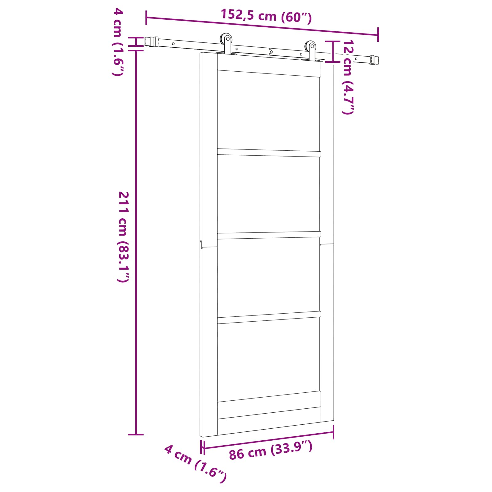 Skydedør ORKDAL Naturfarvet 86 x 211 cm Massivt fyrretræ