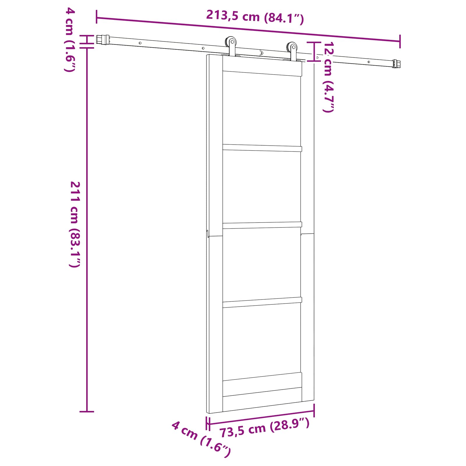 Skydedør ORKDAL Naturfarvet 73,5 x 211 cm Massivt fyrretræ
