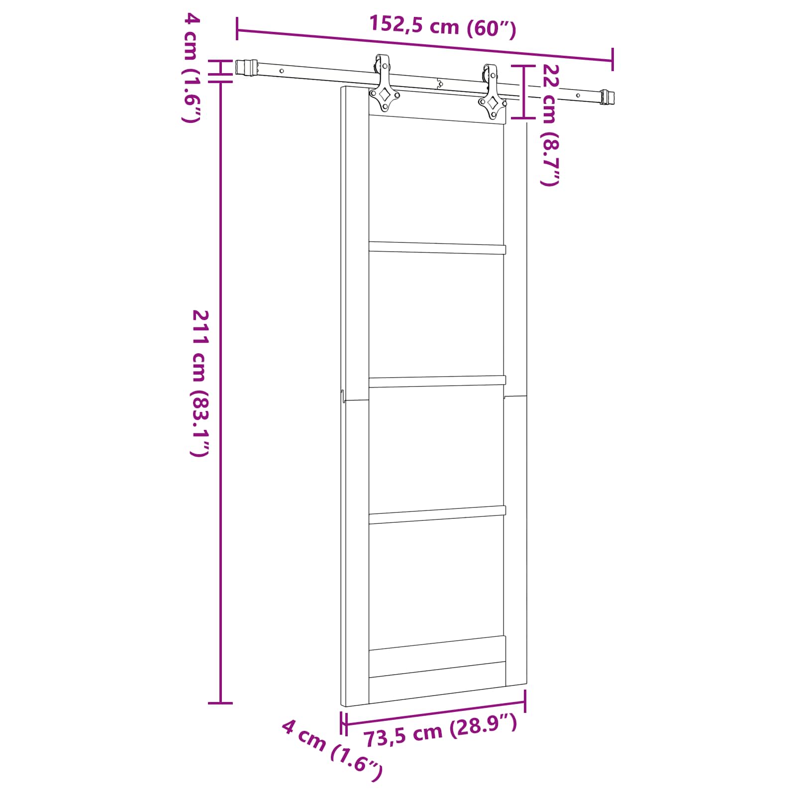 Skydedør ORKDAL Naturfarvet 73,5 x 211 cm Massivt fyrretræ