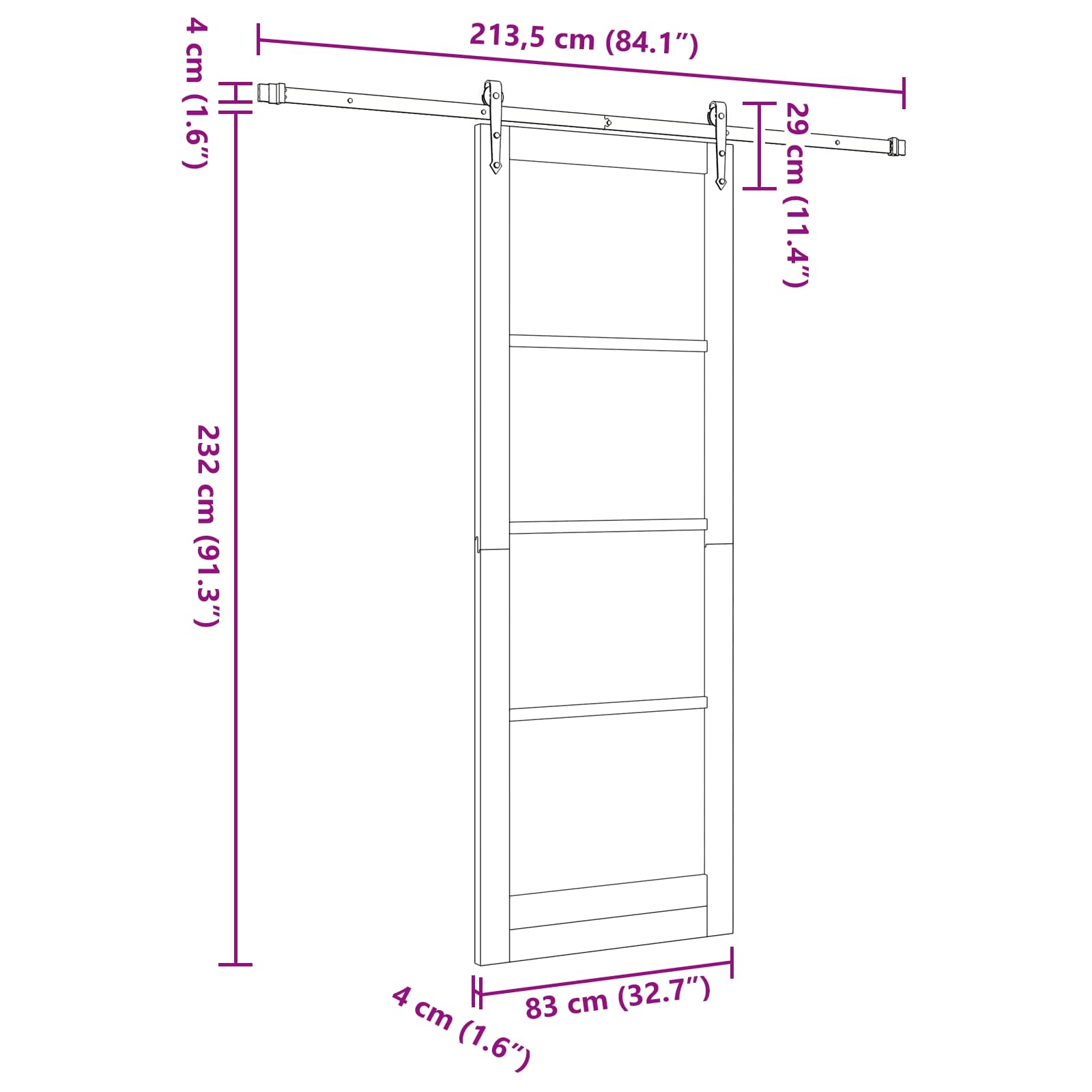 Skydedør ORKDAL Hvid 83 x 232 cm Massivt fyrretræ
