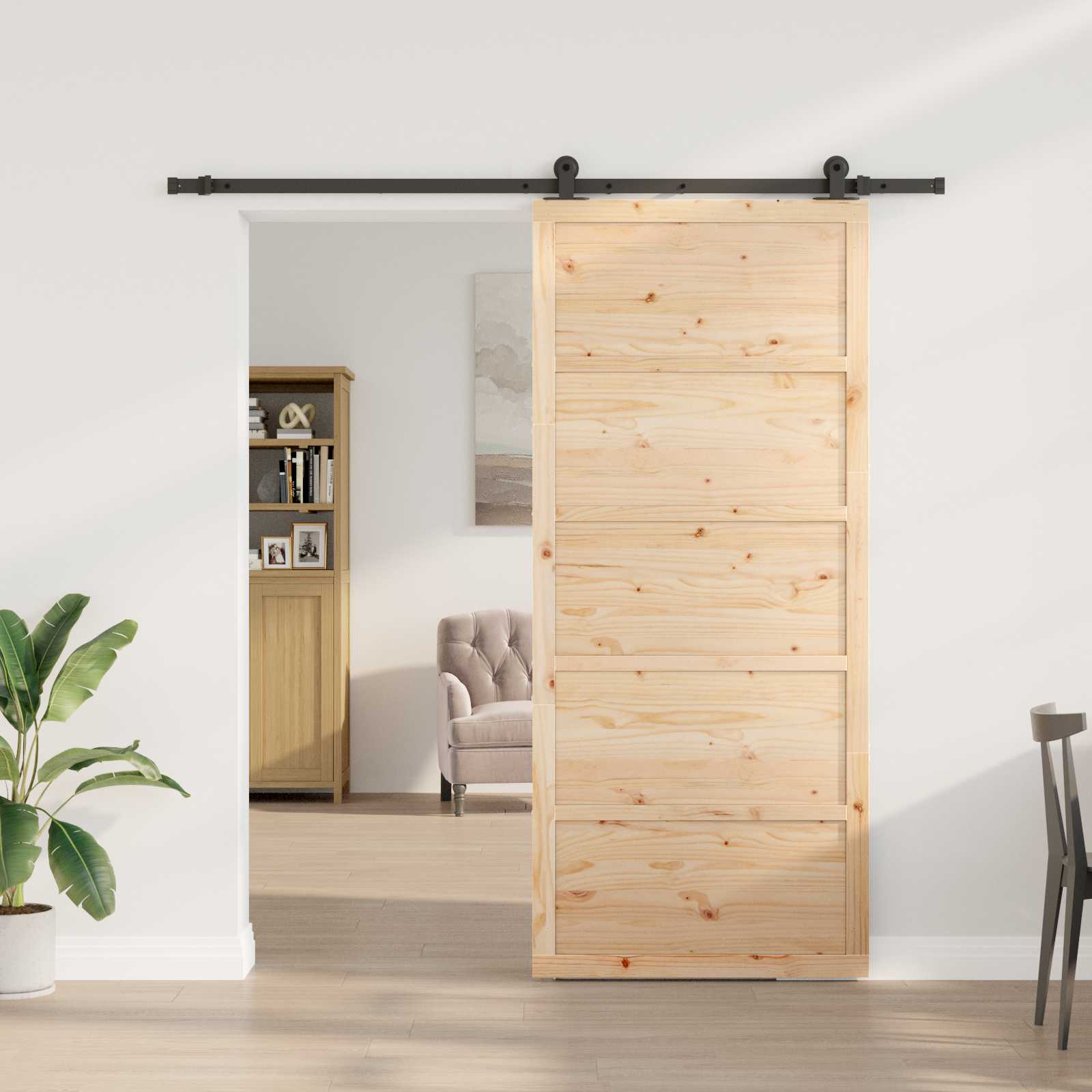 Skydedør Naturfarvet 80 x 208 cm Massivt fyrretræ