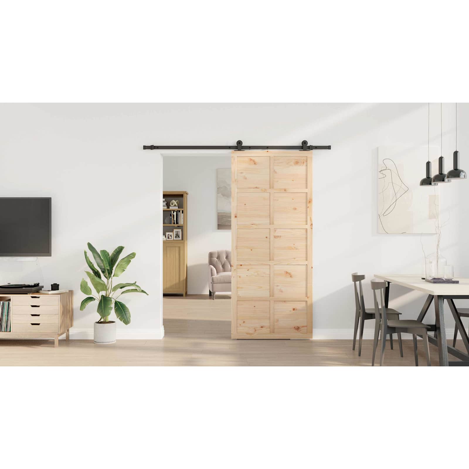 Skydedør Naturfarvet 100 x 208 cm Massivt fyrretræ