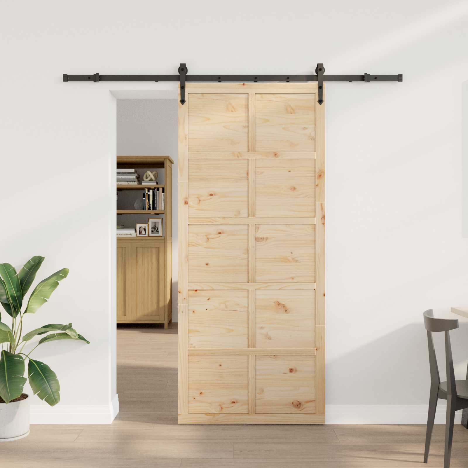 Skydedør Naturfarvet 90 x 208 cm Massivt fyrretræ