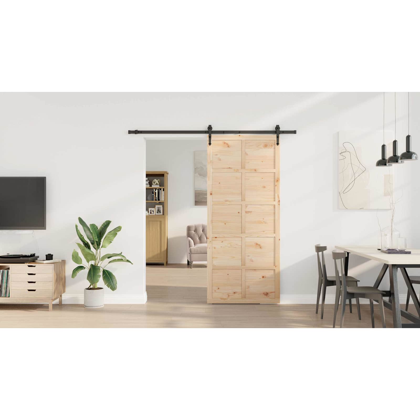 Skydedør Naturfarvet 100 x 208 cm Massivt fyrretræ