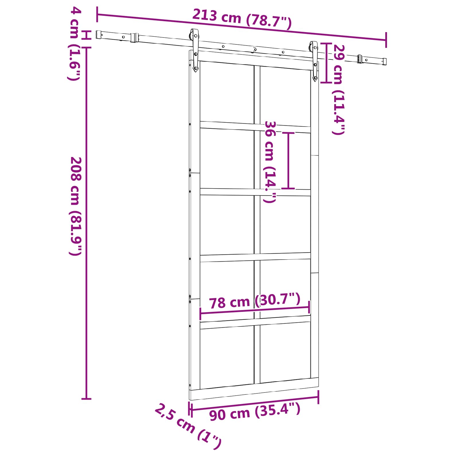 Skydedør Naturfarvet 90 x 208 cm Massivt fyrretræ