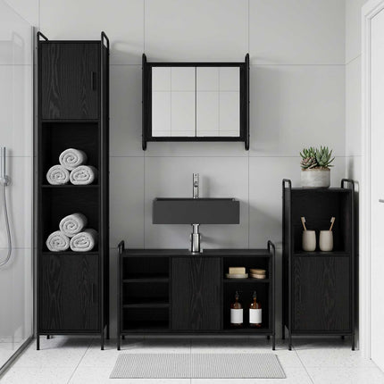 Badeværelsesskabsæt 2 stk. Sort eg 65,5 x 34 x 61 cm