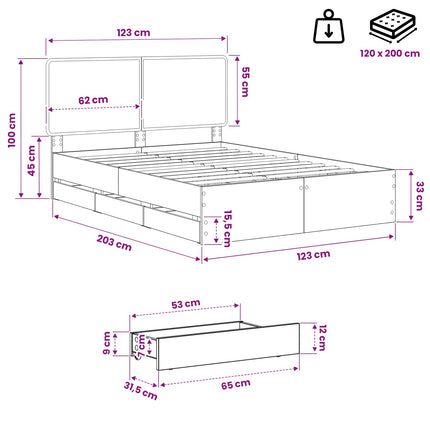 Bed Frame with Storage and Headboard Artisan Oak 120 x 200 cm