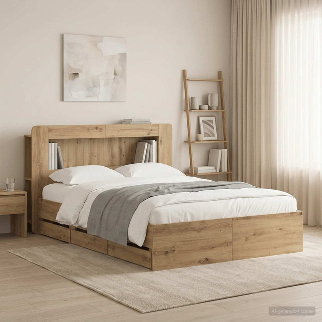 Sengestel med opbevaring og hovedgærde Artisan-eg 140 x 190 cm