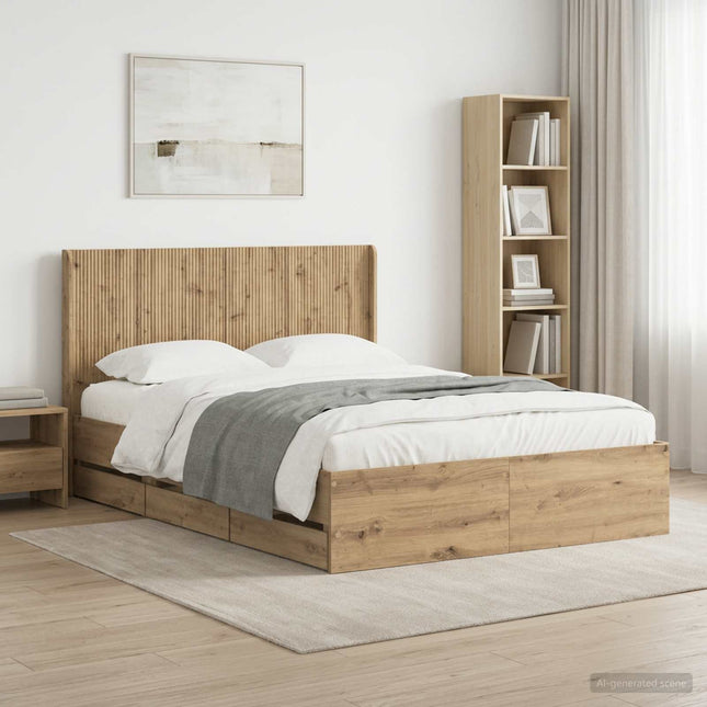 Sengestel med opbevaring og hovedgærde Artisan-eg 140 x 190 cm