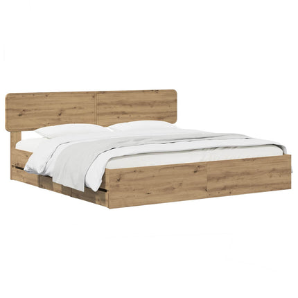 Bed Frame with Storage and Headboard Artisan Oak 180 x 200 cm