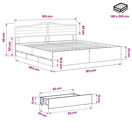 Bed Frame with Storage and Headboard Artisan Oak 180 x 200 cm