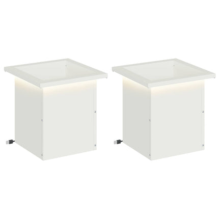 Plantekasse med LED 2 stk. Hvid 30 x 30 x 30 cm Stål